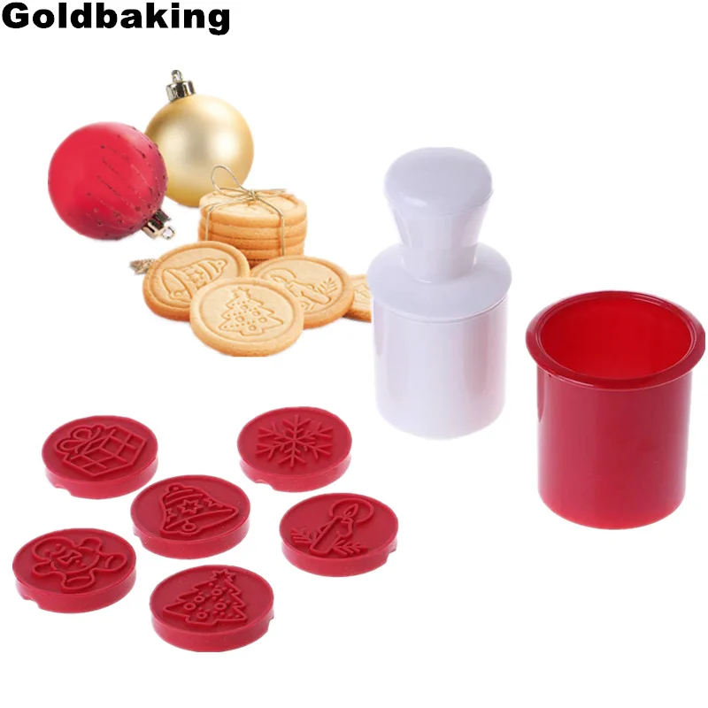 

Goldbaking Cookie Cutter Christmas Cookie Stamp Tool Set with 6 Beautiful Silicone Patterns