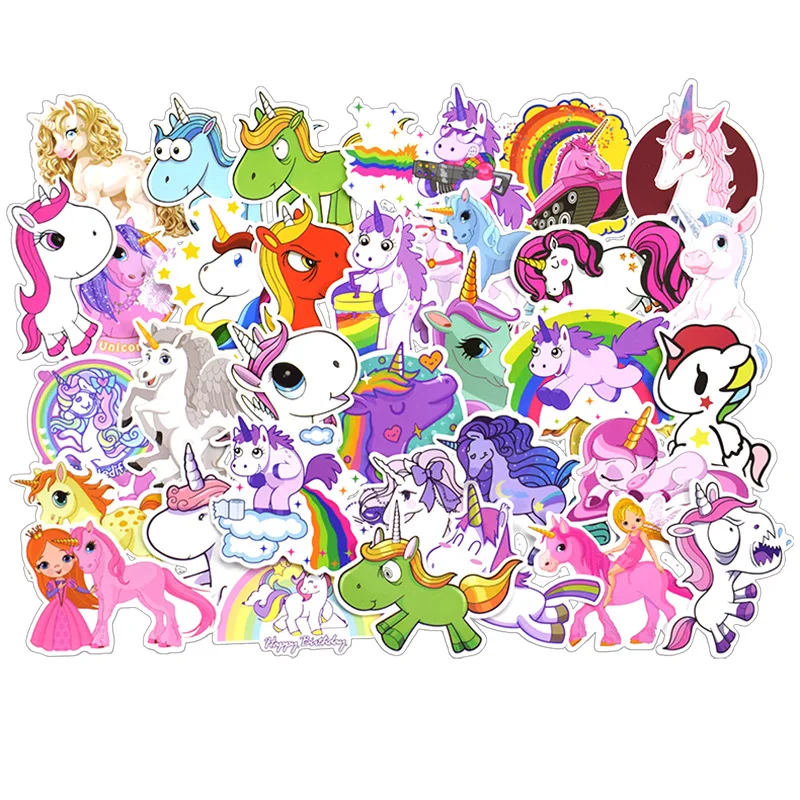 

50PCS Suitcase custom unicorn stickers creative cartoon graffiti waterproof skateboard car pvc sticker Kid Gift