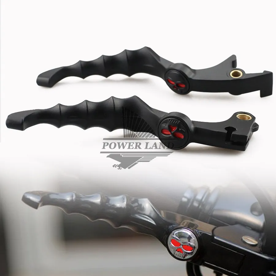 

2pcs New Black Steel Red Eyes Skull Skeleton Zombie Brake Clutch Handlebar Lever Fit For Honda Shadow VTX VT 600 750 Custom