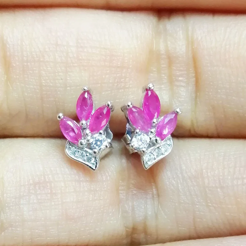 Real ruby stud earring Free shipping Natural original ruby 925 sterling