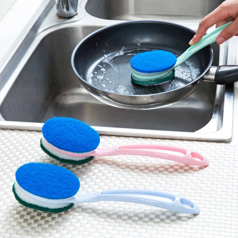 Double sided long handled cleaning brush kitchen cleaning scrub with