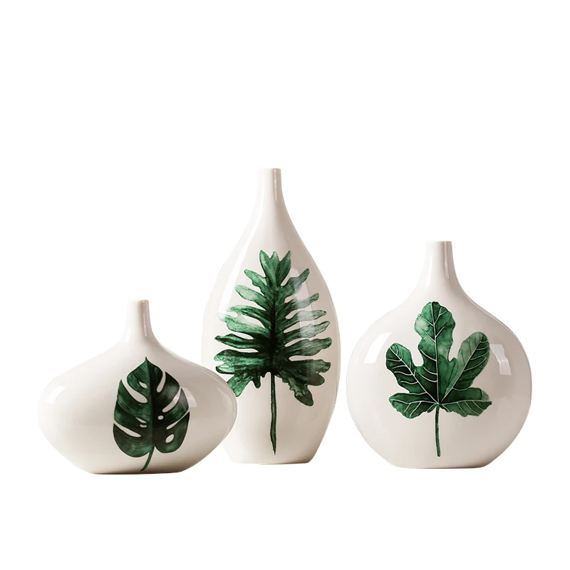 

3pcs/set North European creative Vase Decoration Home Decor The leaf of the tortoiser Ceramic Vases Decorative Porcelain Vases