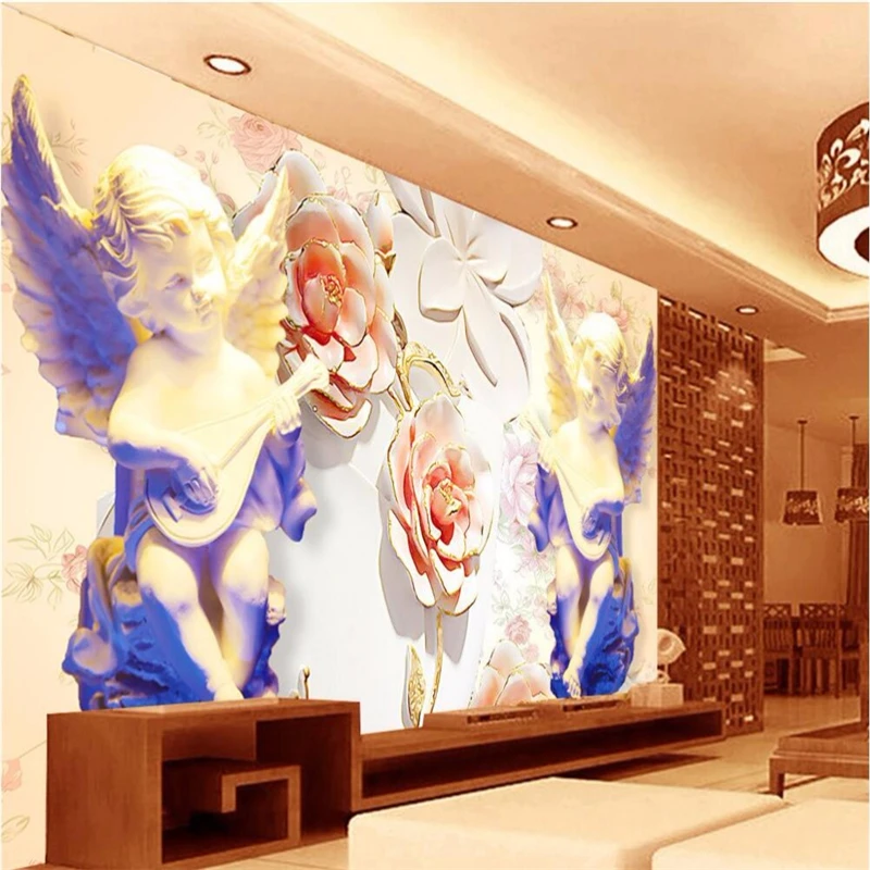 

beibehang Wallpaper for walls 3 d Stereo Large Murals Europe angel sculpture flower living room bed bedroom wall paper