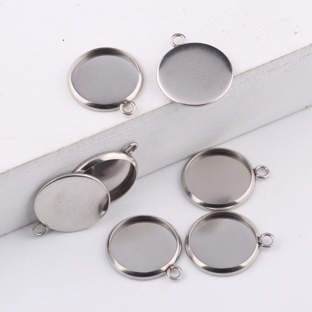 

reidgaller 20pcs 12mm cameo cabochon base setting diy stainless steel charms bezel trays for earrings crafts making