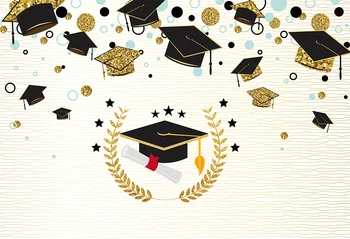 

HUAYI Graduated Photo Background Golden Black Graduation Cap Photography Backdrop Graduation Party Decor Banner Photocall w-1416