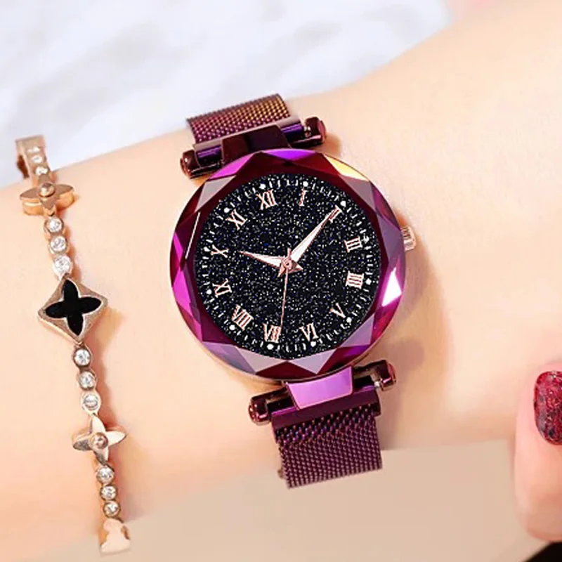 

Hot Sale Starry Sky Watch Women's Luxury Magnetic Quartz Wristwatch Geometric Surface Female Luminous Watches relogio feminino