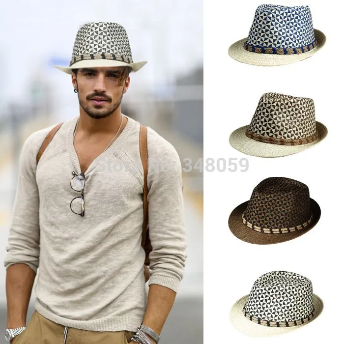 Men Straw Fedora cap Trilby Chapeu Beach sun hat sombrero cowboy Sunhat
