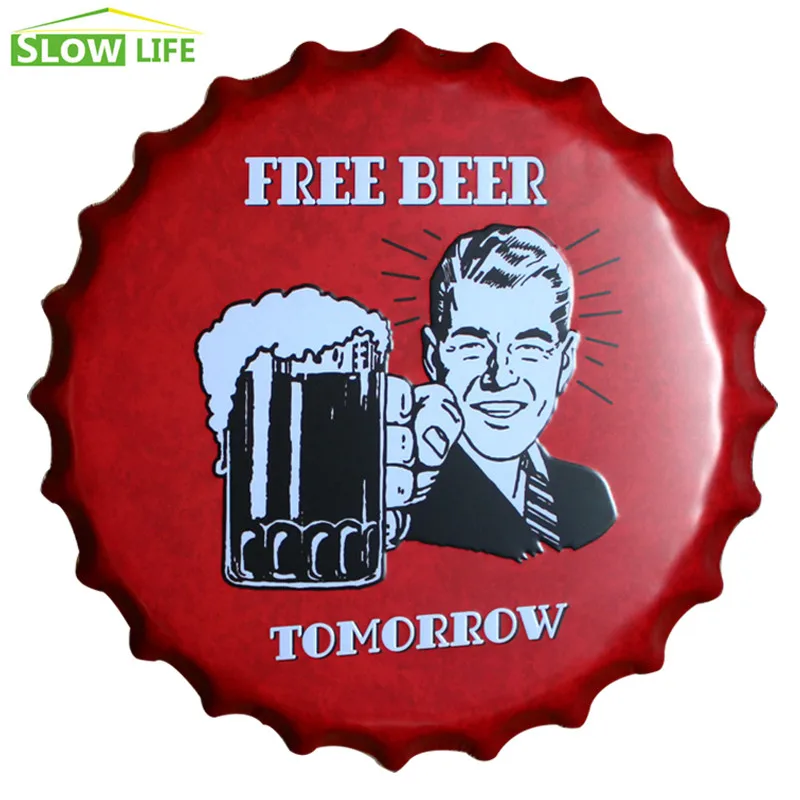 

2017 New Free Beer Here Bottle Cap Metal Tin Sign Vintage Home Decor Tin Sign Wall Decor Metal Sign 3D Wall Decor Metal Plaque