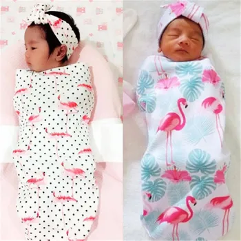 

Fashion Newborn Baby Flamingo Printed Sleep Bags 2018 Hot Sale Baby Girl Boy Blanket Wrap Sleeping Bag Headband 2Pcs Swaddling