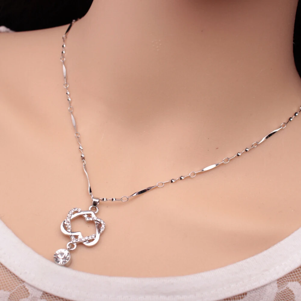 Classic Double Love Heart Pendant Necklace Clavicle Chain Rose Gold