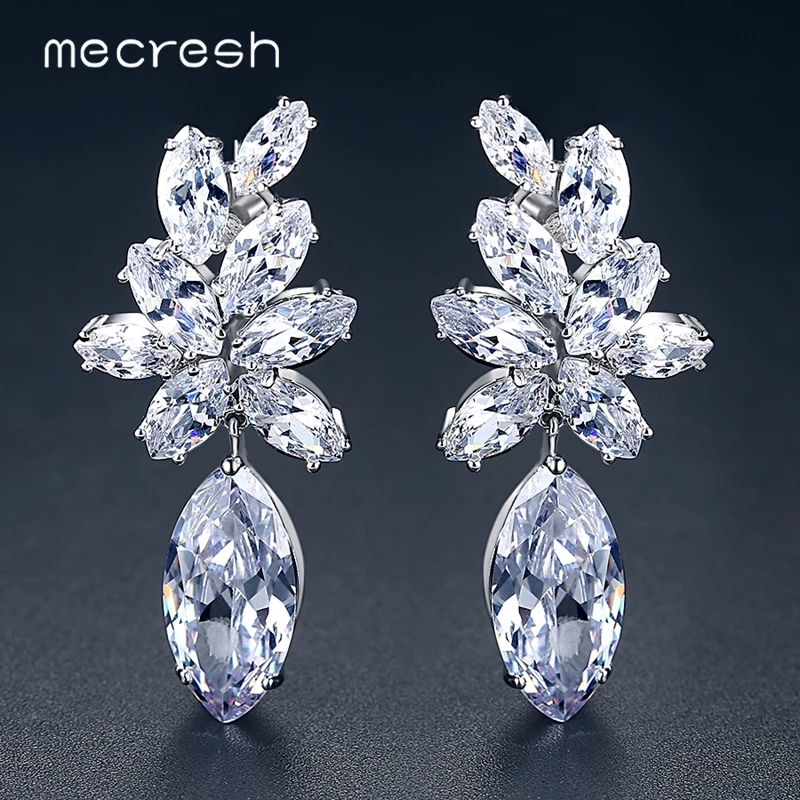 Mecresh Gorgeous Cluster Flower Drop Earrings for Women Statement Clear CZ Bridal Party Wedding Earrings Fashion Jewelry MEH1057