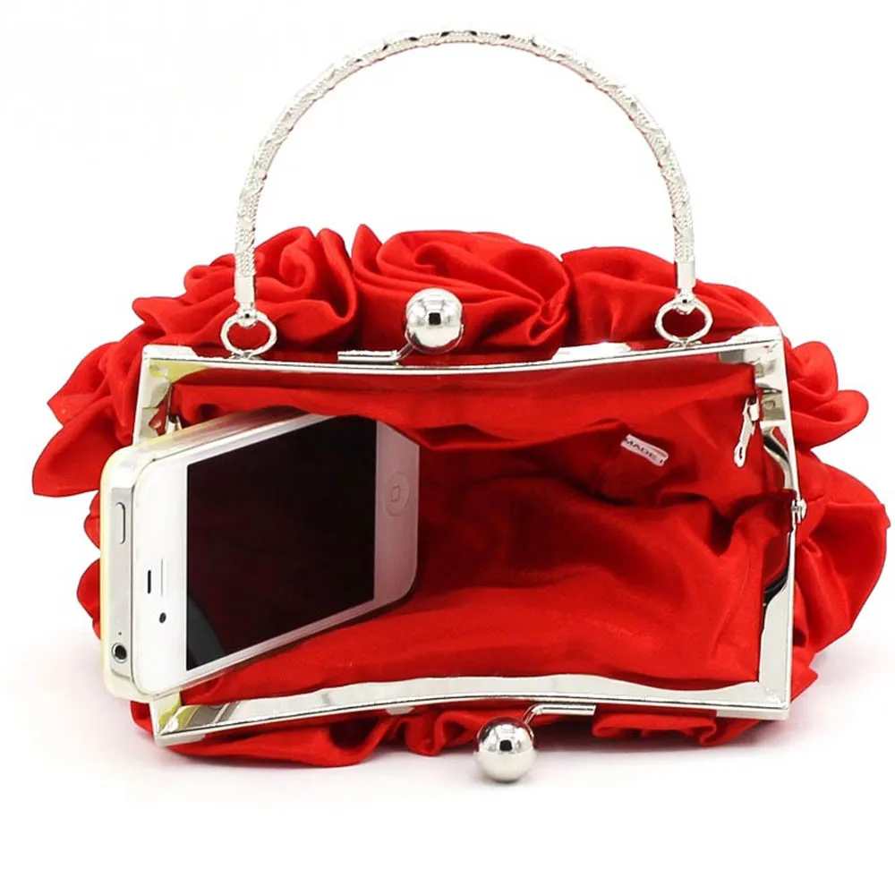 Women Satin Rose Pure Color Handbag Evening Bags Wedding Handbags luxury handbags women bags designer Flower bolsa#ZS Women Satin Rose Pure Color Handbag Evening Bags Wedding Handbags luxury handbags women bags designer Flower bolsa#ZS