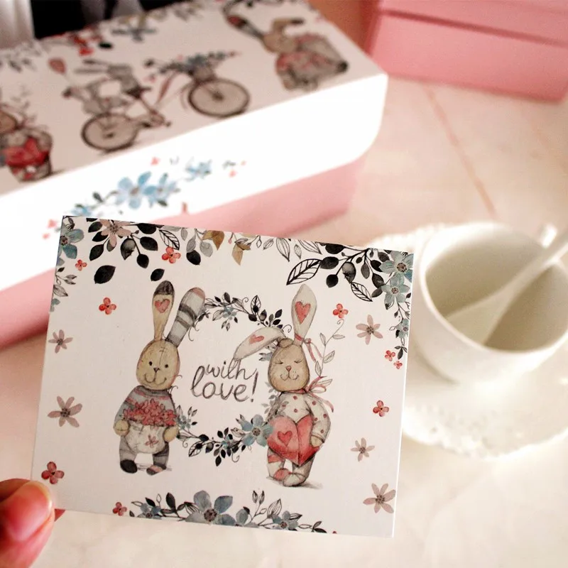 100 шт./компл. мультяшный Кролик "с любовью" Подарочная поздравительная открытка сообщение открытка для украшения канцелярских принадлежностей