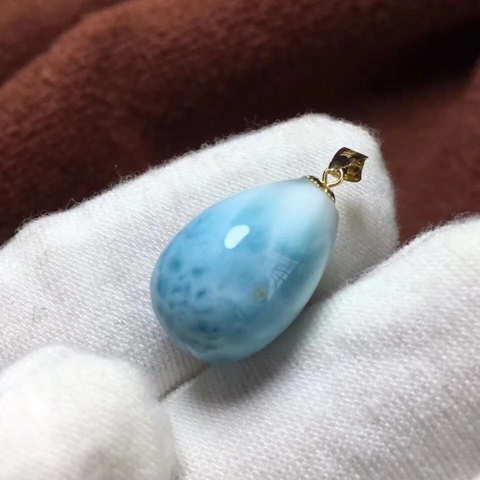 

Natural Larimar Necklace Pendant 17x11.4mm Blue Gemstone 18K Women Men Water Drop Anniversary Lucky Love Gift Pendant AAAAA