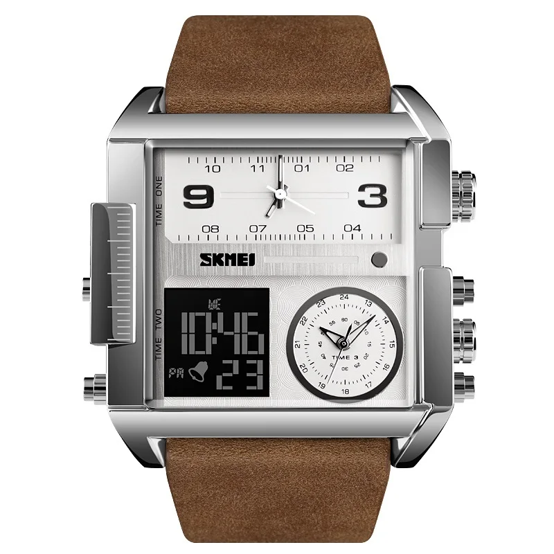 Модель для мужчин спортивные часы Роскошные несколько часовых поясов цифровые часы водостойкий браслет Лидирующий бренд Montre Homme мужской часы - Цвет: Coffee white