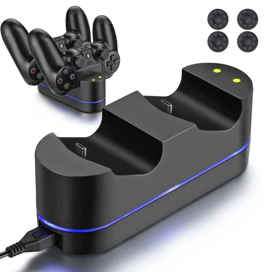 

For PS4 Controller Charger Dock Gamepad Charging Station with USB Cable and 4 Joystick Caps For Sony Playstation 4 PS4