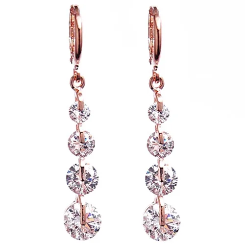

Fashion Women Rose Gold CZ stone Pierced Dangle Drop Earrings white