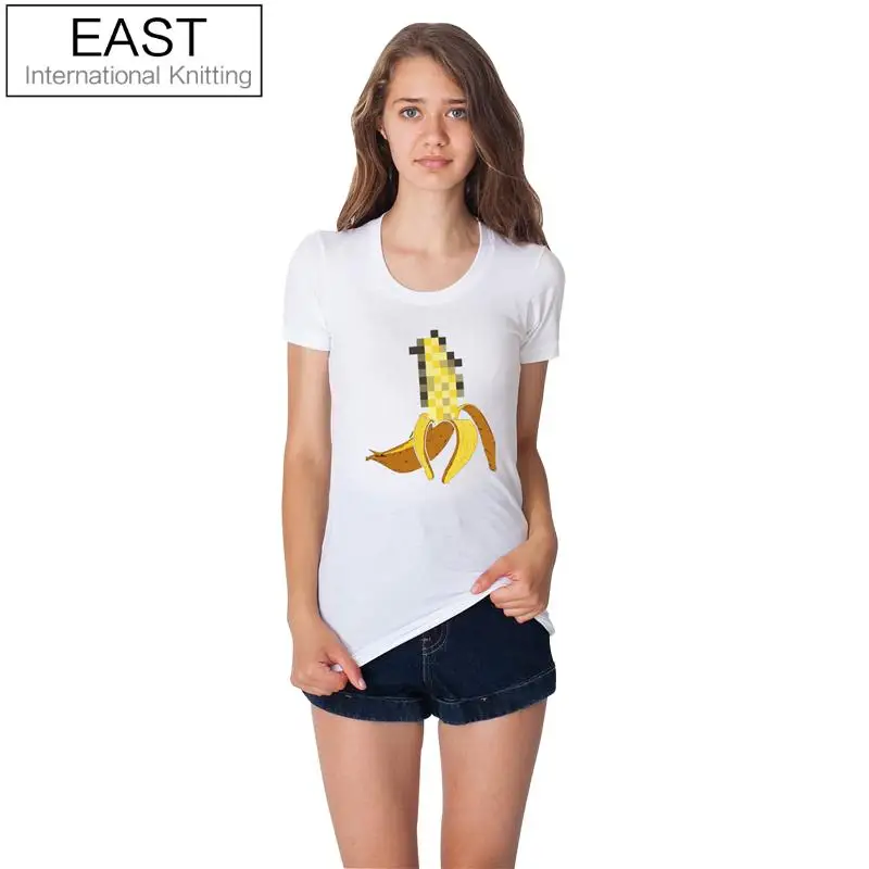 

East Knitting F1770 2017 New Arrival Summer T Shirts Women Short Sleeve Tee The Naked Banana Printed WhiteTops For Girls