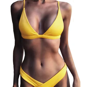 

Triangle Swimsuit Solid Bikinis Women High Cut Low Waist Sexy Bikini Set Women Thong Bikini Push Up Swimming Suits Swimwear