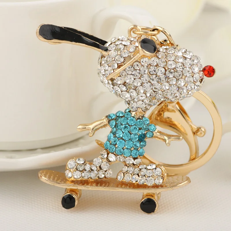 Novelty Items Fashion Rhinestone Alloy Animal Dog with Skids Keychain