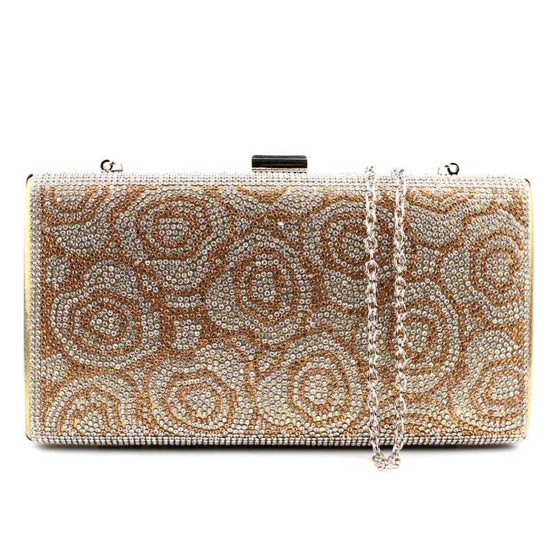 

2016 Brand New Arrival PVC Gold Evening Bag Mini Clutch Chain Bags Hand Bag High Quality Diamond Wedding Bags Flower Clutch