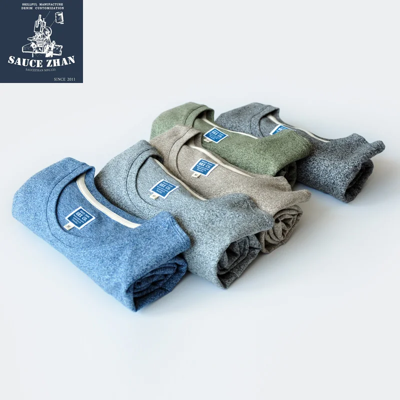 

SauceZhan 5 Color Pepper Salt Summer Men's Short Sleeve T-shirt Men's Pure Cotton Yarn Men's T-shirt