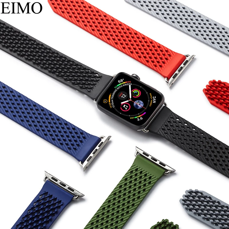 EIMO силиконовый спортивный ремешок для мм Apple Watch 4 42 мм/мм 38 мм iwatch серии 3 2 1 тканые каучуки ремень повязки на запястья-браслеты интимные