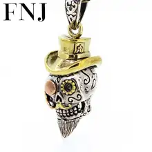 FNJ 925 серебряный кулон скелет чистый S925 твердый тайский серебряный череп подвески для мужчин изготовление ювелирных изделий
