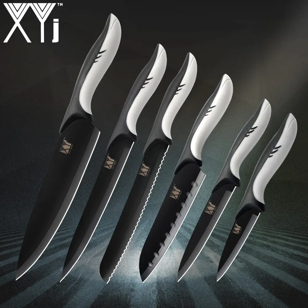 

XYj Kitchen Knife High Quality Stainless Steel 8" 8" 8" 7" 5" 3.5" inch Black Blade Knife Set Best Kitchen Accessories Tools
