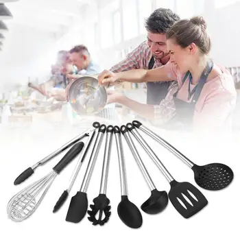 

8pcs/Pack Kitchen Utensils Kit Silicone with Stainless Steel Handle Cooking Utensil Non-stick Cooking Gadget