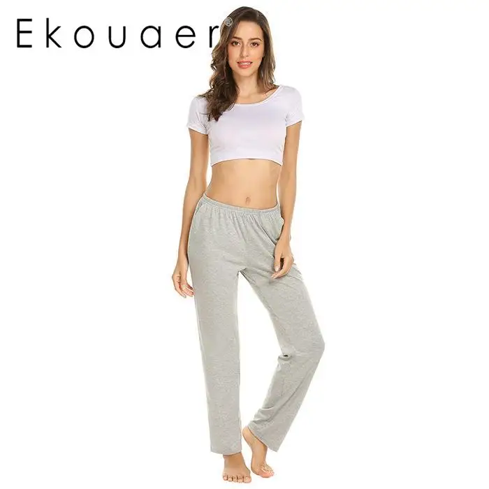 

Ekouaer Women Pajamas Pants Loose Sleep Bottoms Nightwear Elastic Waist Solid Pants Soft Sleepwear Female Home Clothings