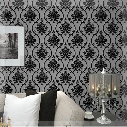 Black Velvet Damask Wallpaper