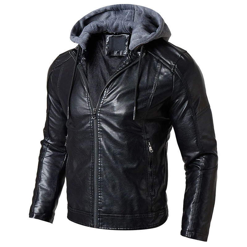 Dropshipping Men Leather Jacket Autumn Winter Removable Hooded Warm Motorcycle Jackets Coat Men's Black Casual PU Leather Jacket Dropshipping Men Leather Jacket Autumn Winter Removable Hooded Warm Motorcycle Jackets Coat Men's Black Casual PU Leather Jacket