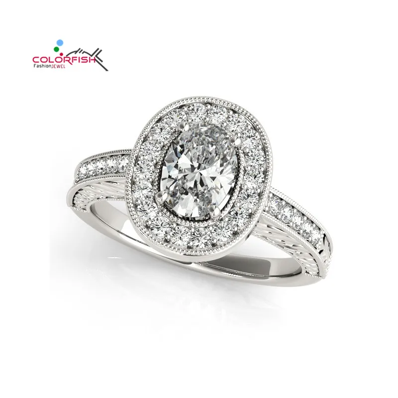 

COLORFISH Silver Ring For Women Oval Cut 1/2 ct Center Sona 925 Sterling Silver Engagement Rings for Women 2018 Wedding Jewelry