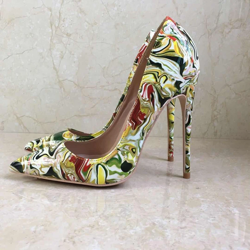 

2018 Mixed colors high heeled lady pumps shallow pointed toe woman shoes party shoes slip-on rainbow women pumps wedding shoes