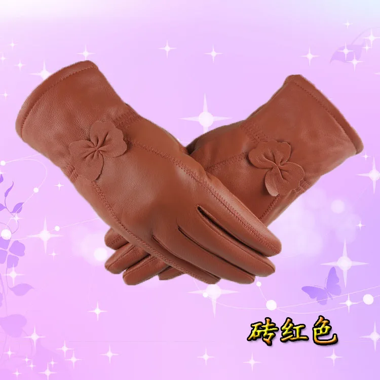 

Genuine Leather Gloves Women's Thermal Winter Fashion Short Design Bowknot Sheepskin Gloves Real Sheep Leather g593