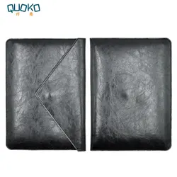 Premium Microfiber Leather Laptop Sleeve with Dual Pockets - Envelope Style - 15 - 16 inch (Glossy Black)