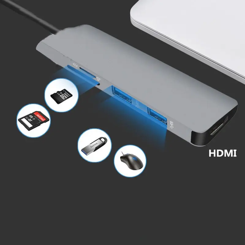 

5 in1 USB C HUB USB-C to HDMI Micro SD/TF Card Reader Adapter for MacBook Samsung Galaxy S9/S8 Huawei P20 Pro Type C USB 3.0 HUB