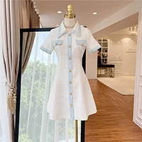 HIGH STREET New Fashion 2019Designer Runway Dress Women's Short Sleeve Color Block Buttons Shirt Dress - Цвет: Белый