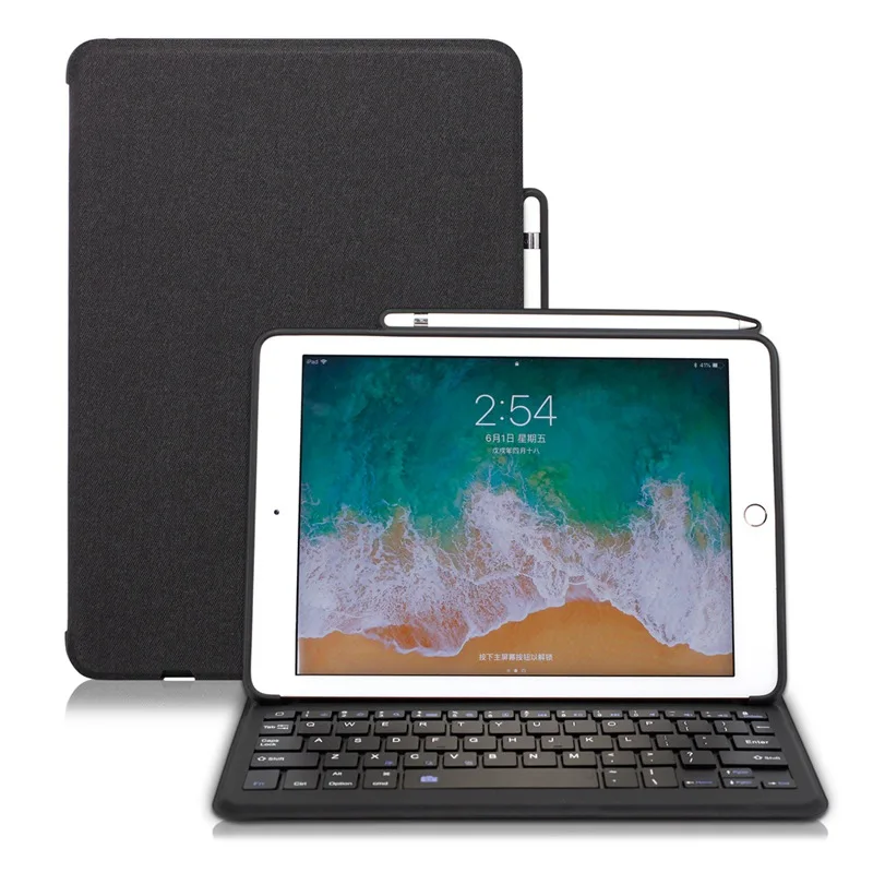 Чехол для iPad Air 2, Беспроводная Bluetooth клавиатура с карандашом, умный кожаный чехол для Apple iPad Air 9,7 5th 6th - Цвет: Black case