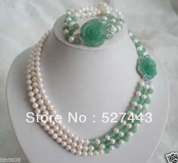

Wholesale free shipping >>Charming white Freshwater Pearl Green Jade clasp Bracelet Necklace
