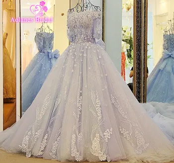 

Luxury Half Sleeve Lace Appliques Crystals Sequins Off The Shoulder Wedding Dress 2017 A-line Sweep Train vestido de noiva