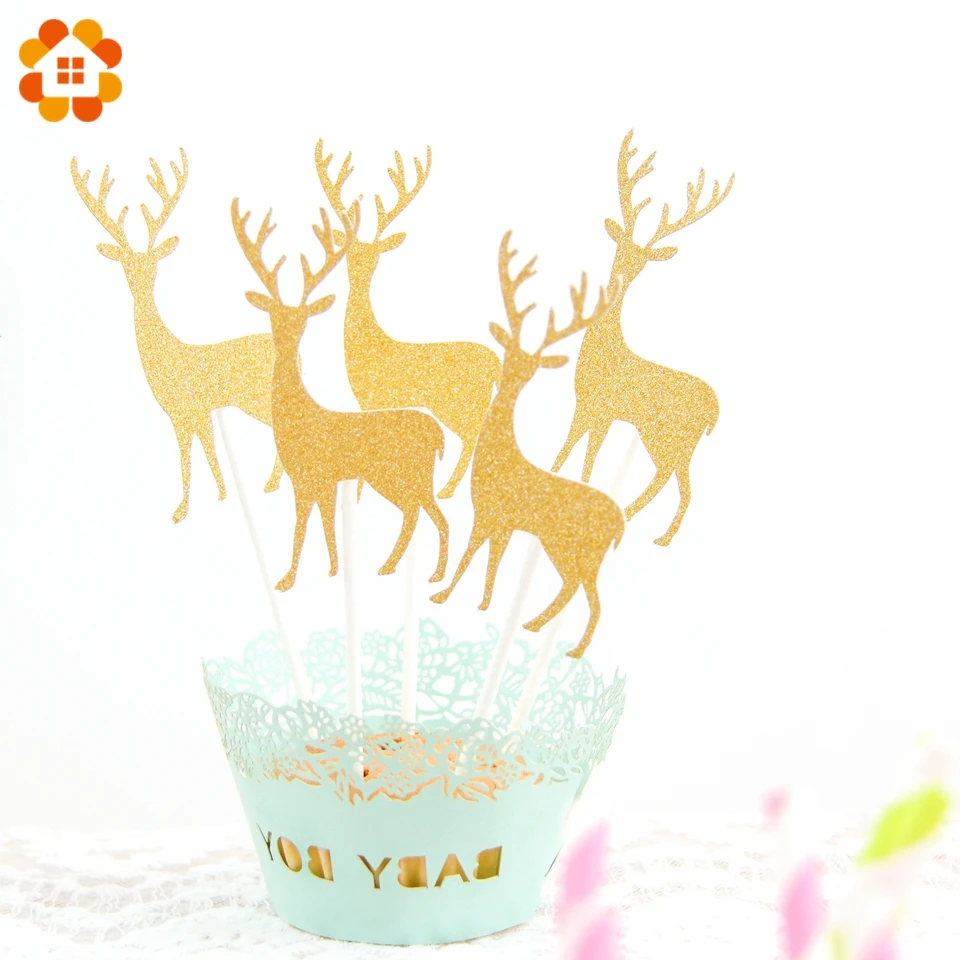 

5PCS/1Set Reindeer Christmas Cupcake Toppers Cake Topper Picks For Home Party Decoration DIY Cake Christmas Gift Supplies