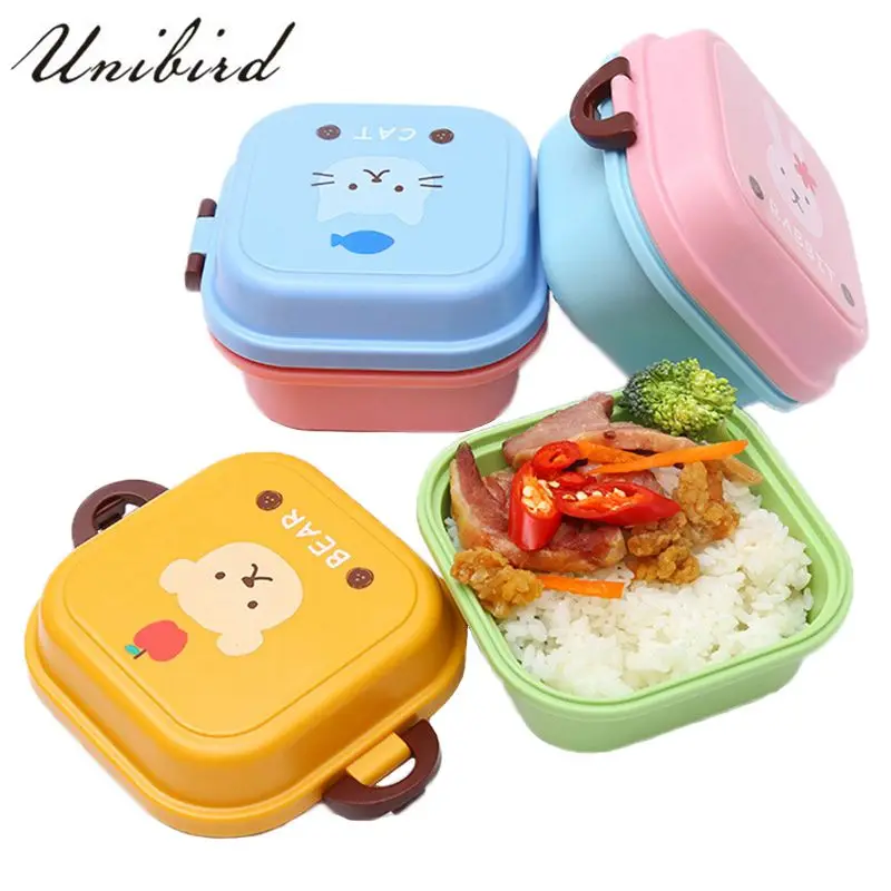 

Unibird Cartoon Kids Plastic Lunch Box Double Layered Children Food Heated Container Kitchen Camping Bento Box Dining Tools