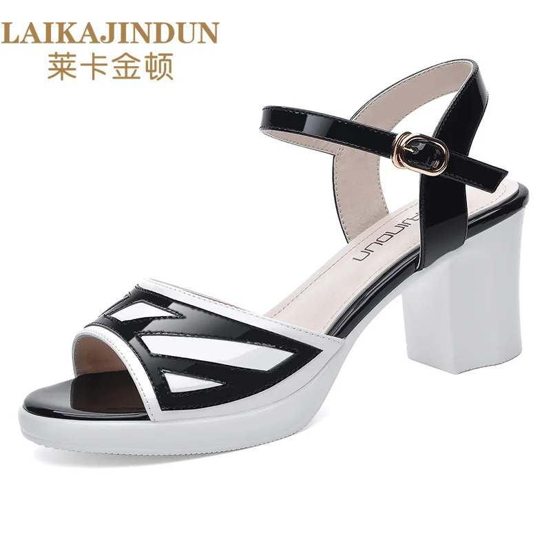 

LAIKAJINDUN Brand Designer Shoes Women Luxury 2017 Summer Casual Block Medium Heel Sandals Ankle Strap Peep Toe Leisure Pumps