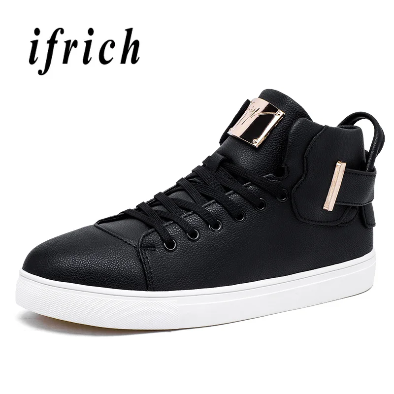 Young Boy Casual Footwear High Top Fashion Casual Men Sneakers Rubber Flats Men Casual Shoes Black White Casual Lace Up Sneakers