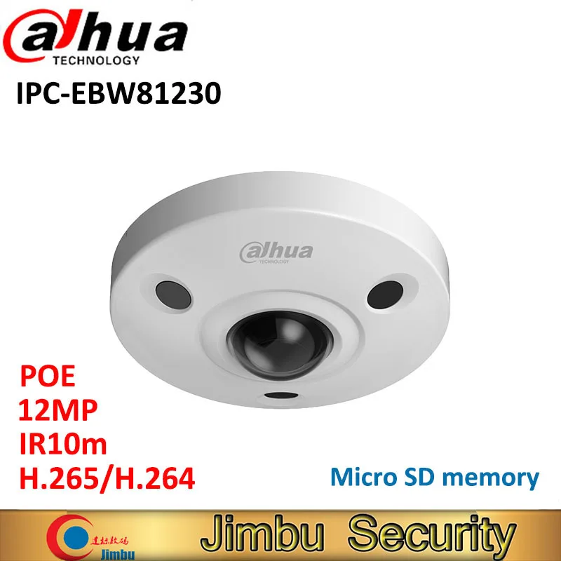 

Dahua 12MP IP Camera Panoramic Fisheye IPC-EBW81230 H.265 support POE IR10m waterproof IP67 mini camera Micro SD memory IK10