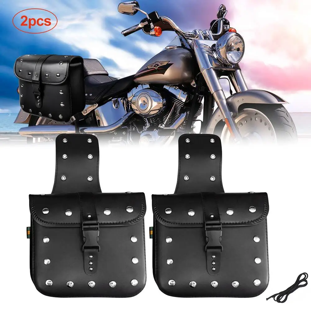 

2 Pcs Motorcycle Saddle Bag Set Medium Waterproof Insulated PU Leather Hanging Storage Side Bag Pack For Universal Motorcycles