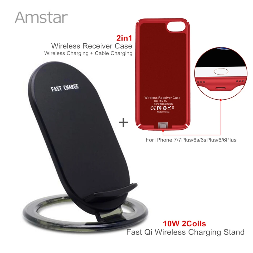 Amstar 10W Fast Qi Wireless Charger 2Coils Wireless