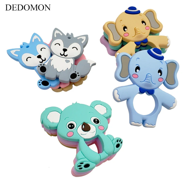 Food Grade Silicone Teethers DIY Animal Koala Baby Ring Teether Infant Baby Silicone Chew Charms Kids Teething Gift Toddler Toys